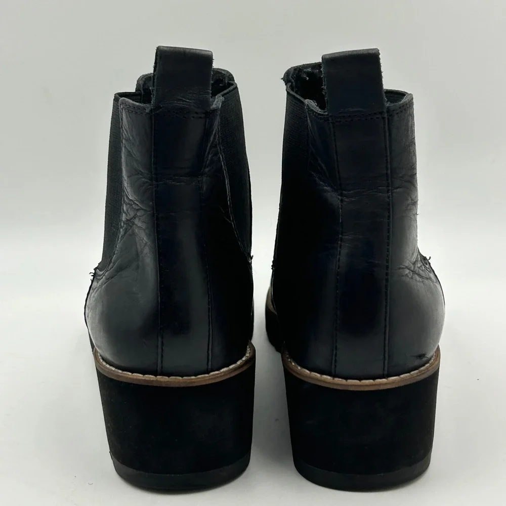 Eileen Fisher Cozy Shearling Chelsea Wedge Boots‎ 8 Black Leather Lug Gorpcore